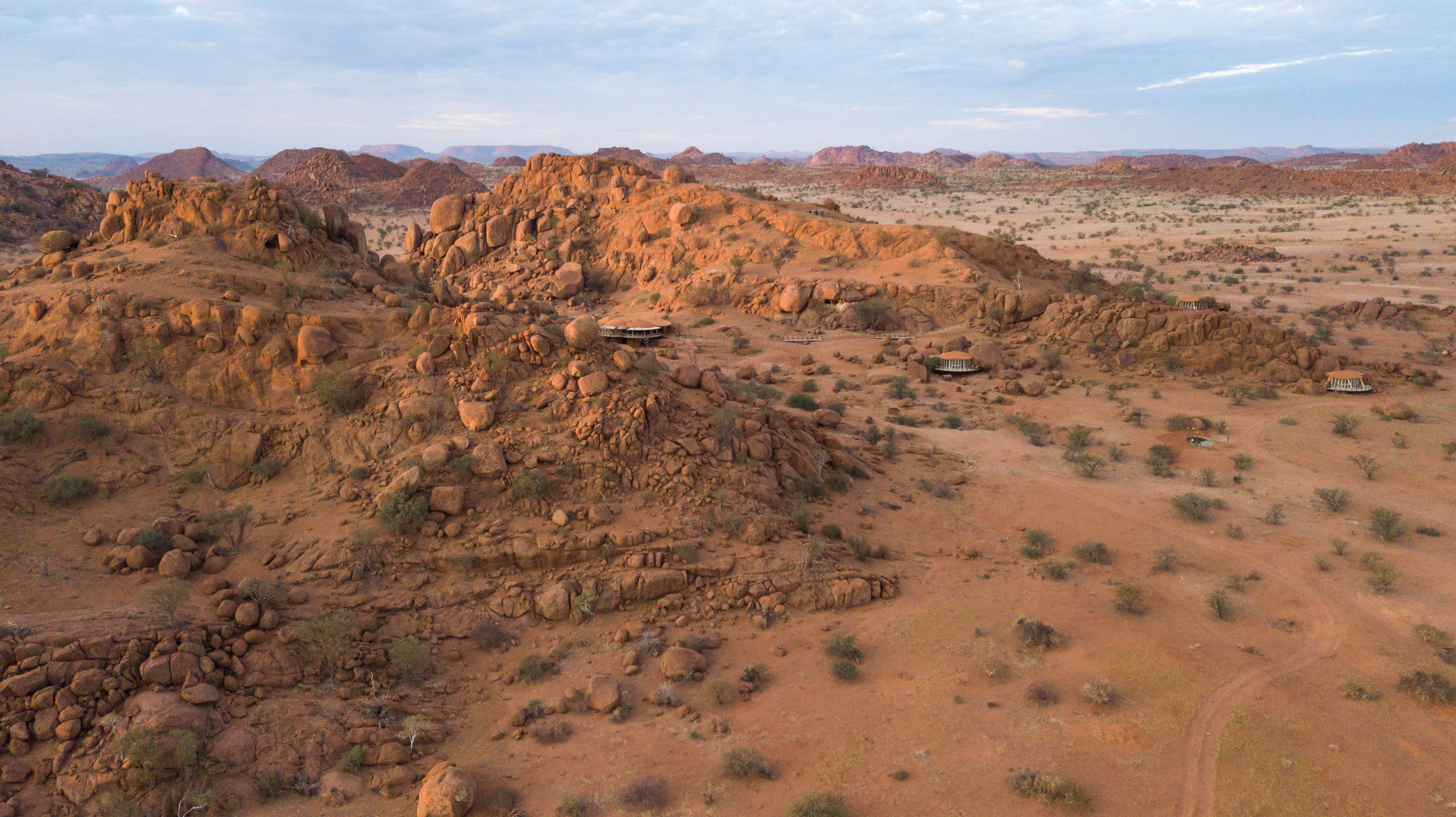 Drone view of Namibian desert terrain